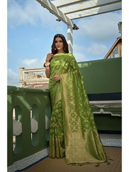 Vardha - Womens Organza Art Silk Saree with Unstitched Blouse - Green