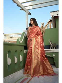 Vardha - Womens Organza Art Silk Saree with Unstitched Blouse - Orange