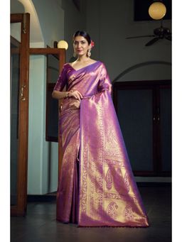 Vardha - Womens Kanchipuram Art Silk Saree with Unstitched Blouse - Purple