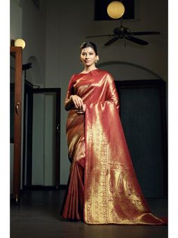 Vardha - Womens Kanchipuram Art Silk Saree with Unstitched Blouse - Maroon