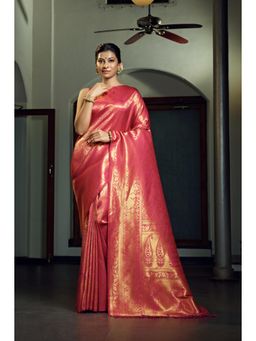 Vardha - Womens Kanchipuram Art Silk Saree with Unstitched Blouse - Pink