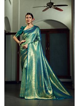 Vardha - Womens Kanchipuram Art Silk Saree with Unstitched Blouse - Green