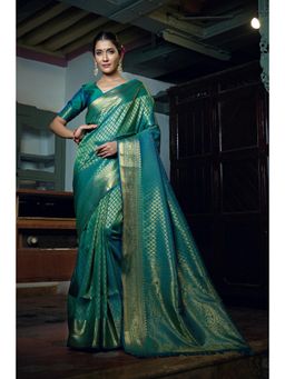 Vardha - Womens Kanchipuram Art Silk Saree with Unstitched Blouse - Green