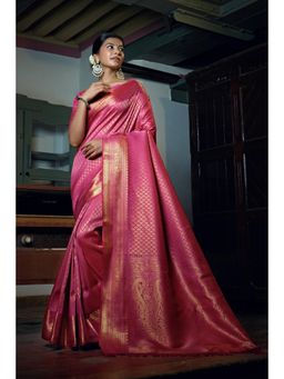 Vardha - Womens Kanchipuram Art Silk Saree with Unstitched Blouse - Pink