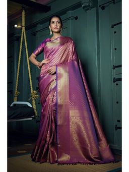 Vardha - Womens Kanchipuram Art Silk Saree with Unstitched Blouse - Purple