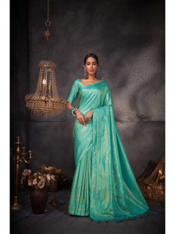 Vardha - Womens Kanchipuram Art Silk Saree with Unstitched Blouse - Turquoise