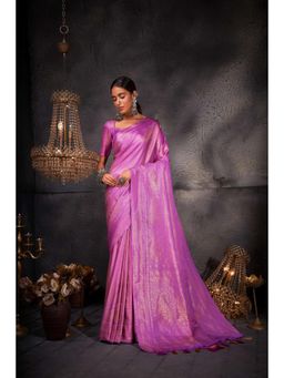 Vardha - Womens Kanchipuram Art Silk Saree with Unstitched Blouse - Purple