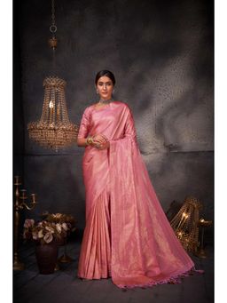 Vardha - Womens Kanchipuram Art Silk Saree with Unstitched Blouse - Pink