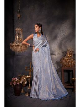 Vardha - Womens Kanchipuram Art Silk Saree with Unstitched Blouse - Blue