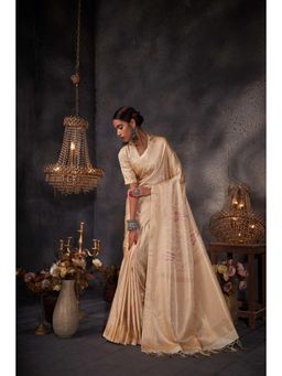 Vardha - Womens Kanchipuram Art Silk Saree with Unstitched Blouse - Off White