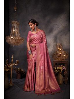 Vardha - Womens Kanchipuram Art Silk Saree with Unstitched Blouse - Pink