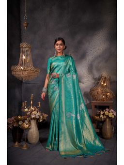 Vardha - Womens Kanchipuram Art Silk Saree with Unstitched Blouse - Blue