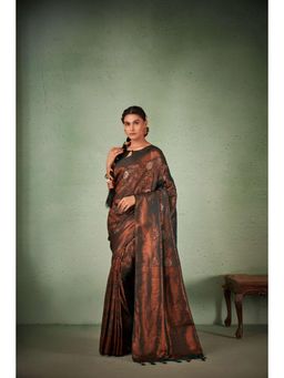 Vardha - Womens Kanchipuram Art Silk Saree with Unstitched Blouse - Olive