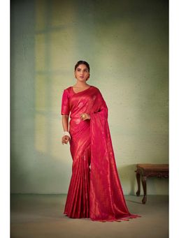 Vardha - Womens Kanchipuram Art Silk Saree with Unstitched Blouse - Pink