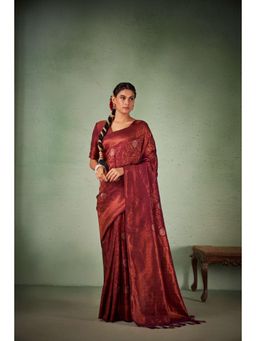 Vardha - Womens Kanchipuram Art Silk Saree with Unstitched Blouse - Red
