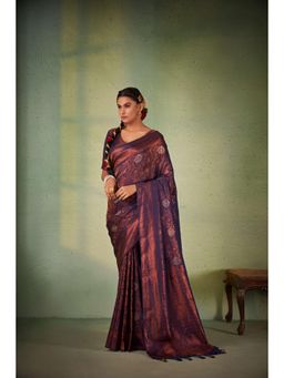 Vardha - Womens Kanchipuram Art Silk Saree with Unstitched Blouse - Blue