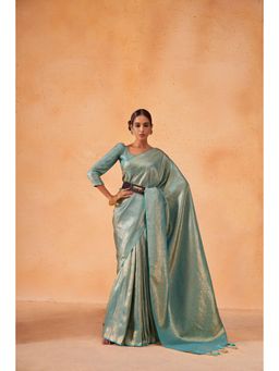 Vardha - Womens Kanchipuram Art Silk Saree with Unstitched Blouse - Blue