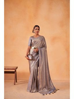 Vardha - Womens Kanchipuram Art Silk Saree with Unstitched Blouse - Grey