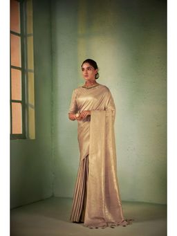 Vardha - Womens Kanchipuram Art Silk Saree with Unstitched Blouse - Beige