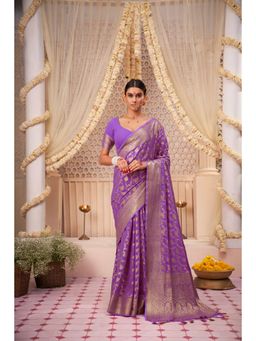 Vardha - Womens Banarasi Georgette Silk Saree with Unstitched Blouse - Purple