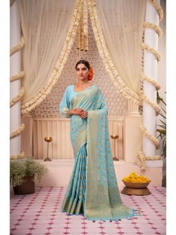 Vardha - Womens Banarasi Georgette Silk Saree with Unstitched Blouse - Blue
