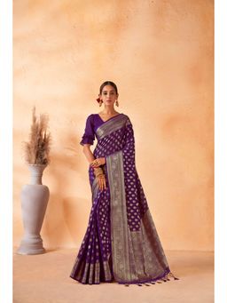Vardha - Womens Banarasi Georgette Silk Saree with Unstitched Blouse - Purple