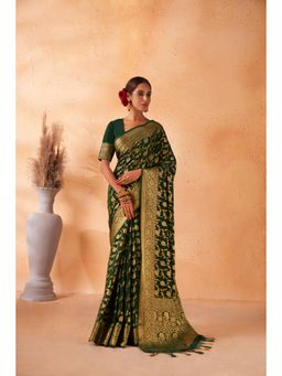 Vardha - Womens Banarasi Georgette Silk Saree with Unstitched Blouse - Green