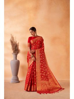 Vardha - Womens Banarasi Georgette Silk Saree with Unstitched Blouse - Red