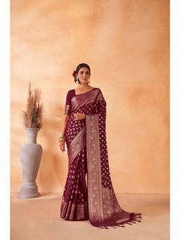 Vardha - Womens Banarasi Georgette Silk Saree with Unstitched Blouse - Wine