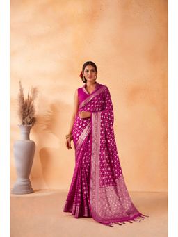 Vardha - Womens Banarasi Georgette Silk Saree with Unstitched Blouse - Pink