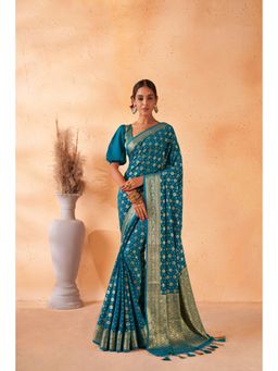 Vardha - Womens Banarasi Georgette Silk Saree with Unstitched Blouse - Blue