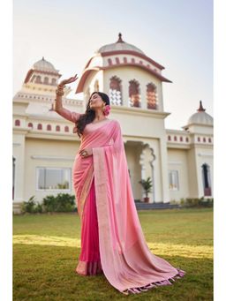 Vardha - Womens Banarasi Georgette Half and Half Saree with Unstitched Blouse - Pink