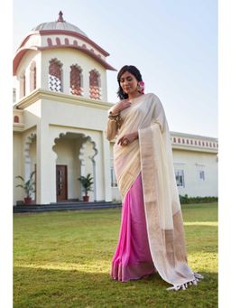 Vardha - Womens Banarasi Georgette Half and Half Saree with Unstitched Blouse - Off White