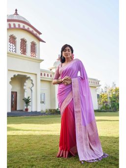 Vardha - Womens Banarasi Georgette Half and Half Saree with Unstitched Blouse - Pink