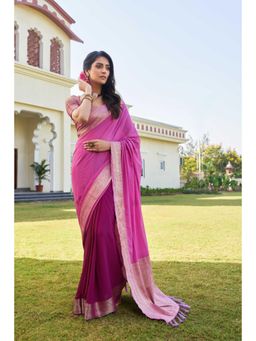 Vardha - Womens Banarasi Georgette Half and Half Saree with Unstitched Blouse - Pink