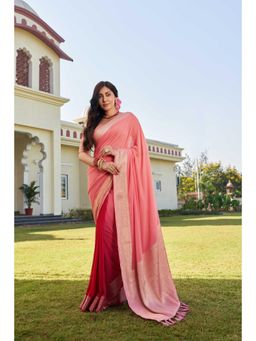 Vardha - Womens Banarasi Georgette Half and Half Saree with Unstitched Blouse - Peach