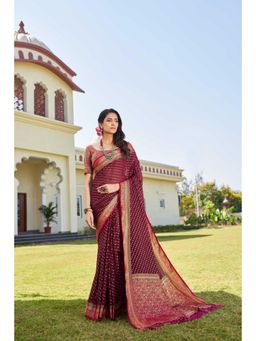Vardha - Womens Banarasi Georgette Saree with Unstitched Blouse - Wine