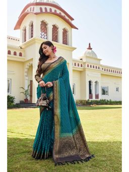 Vardha - Womens Banarasi Georgette Saree with Unstitched Blouse - Teal