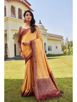 Vardha - Womens Banarasi Georgette Saree with Unstitched Blouse - Yellow