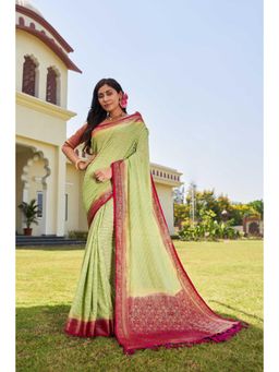 Vardha - Womens Banarasi Georgette Saree with Unstitched Blouse - Green