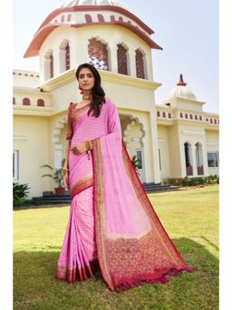 Vardha - Womens Banarasi Georgette Saree with Unstitched Blouse - Pink