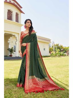 Vardha - Womens Banarasi Georgette Saree with Unstitched Blouse - Green