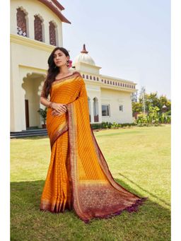Vardha - Womens Banarasi Georgette Saree with Unstitched Blouse - Yellow