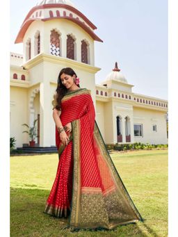 Vardha - Womens Banarasi Georgette Saree with Unstitched Blouse - Red