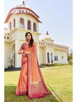 Vardha - Womens Banarasi Georgette Saree with Unstitched Blouse - Orange