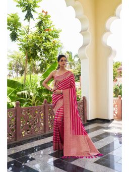 Vardha - Womens Banarasi Georgette Saree with Unstitched Blouse - Pink