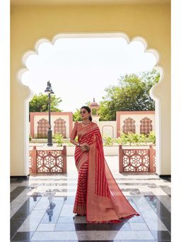 Vardha - Womens Banarasi Georgette Saree with Unstitched Blouse - Red