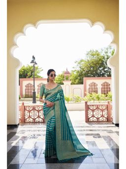 Vardha - Womens Banarasi Georgette Saree with Unstitched Blouse - Blue