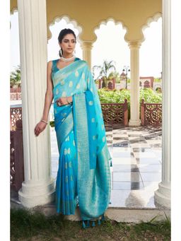 Vardha - Womens Banarasi Georgette Saree with Unstitched Blouse - Blue