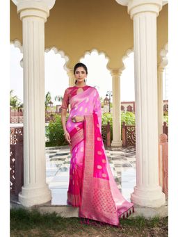 Vardha - Womens Banarasi Georgette Saree with Unstitched Blouse - Pink
